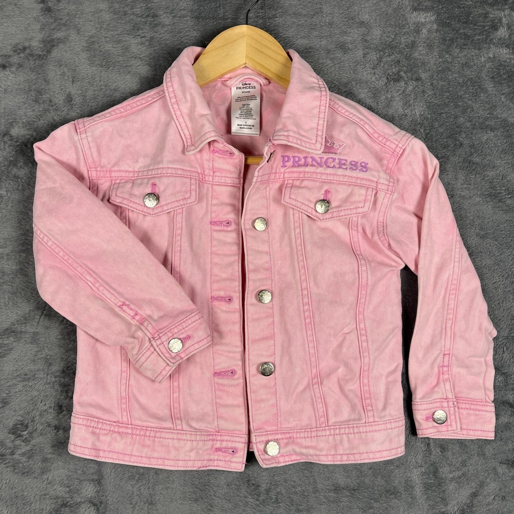 Disney Princess Jacket Girls 6 Light Pink Rapunzel Ariel Cinderella Denim Cotton